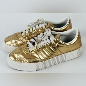Adidas Sambarose Gold Metallic Shoes Women’s Size 7 Platform Sneakers